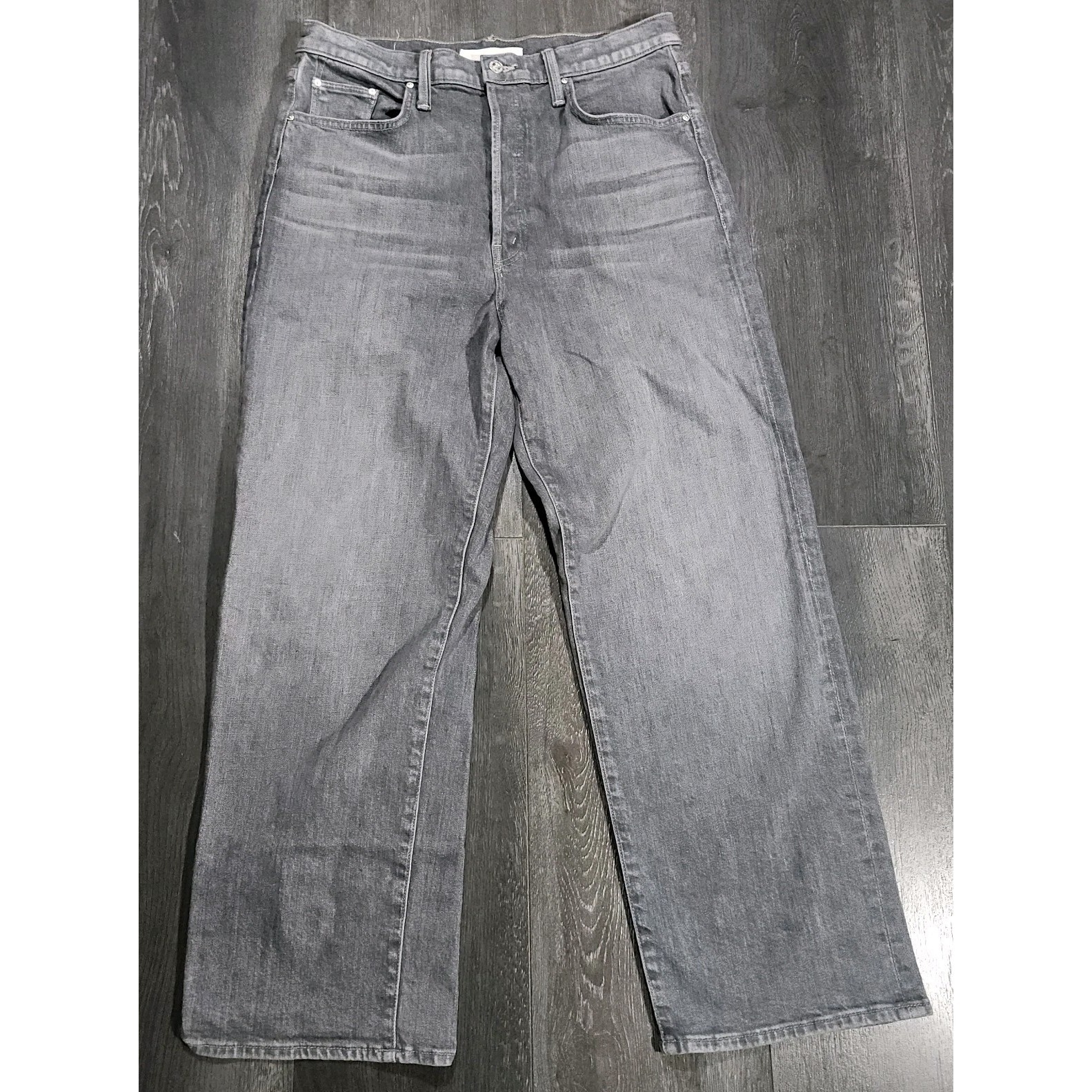 Mother Rambler Ankle Uncommon Ground Jean 34 Gray High Waist Wide Leg Button Fly